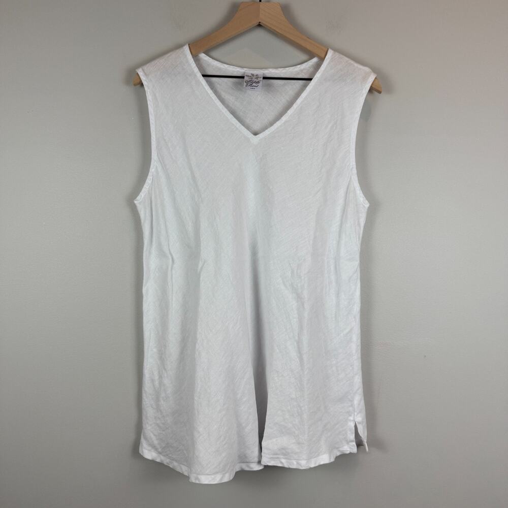 Match Point Bias Cut Tank Top Women M White 100% Linen V-Neck Sleeveless Relaxed